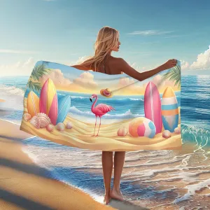 Tropical Tropical Bird Microfiber Beach Towel Peach Surfing Design Quick Dry Sand Free Oversized Lightweight Beach Blanket Vacation Picnic Essentials 62x31 Inch