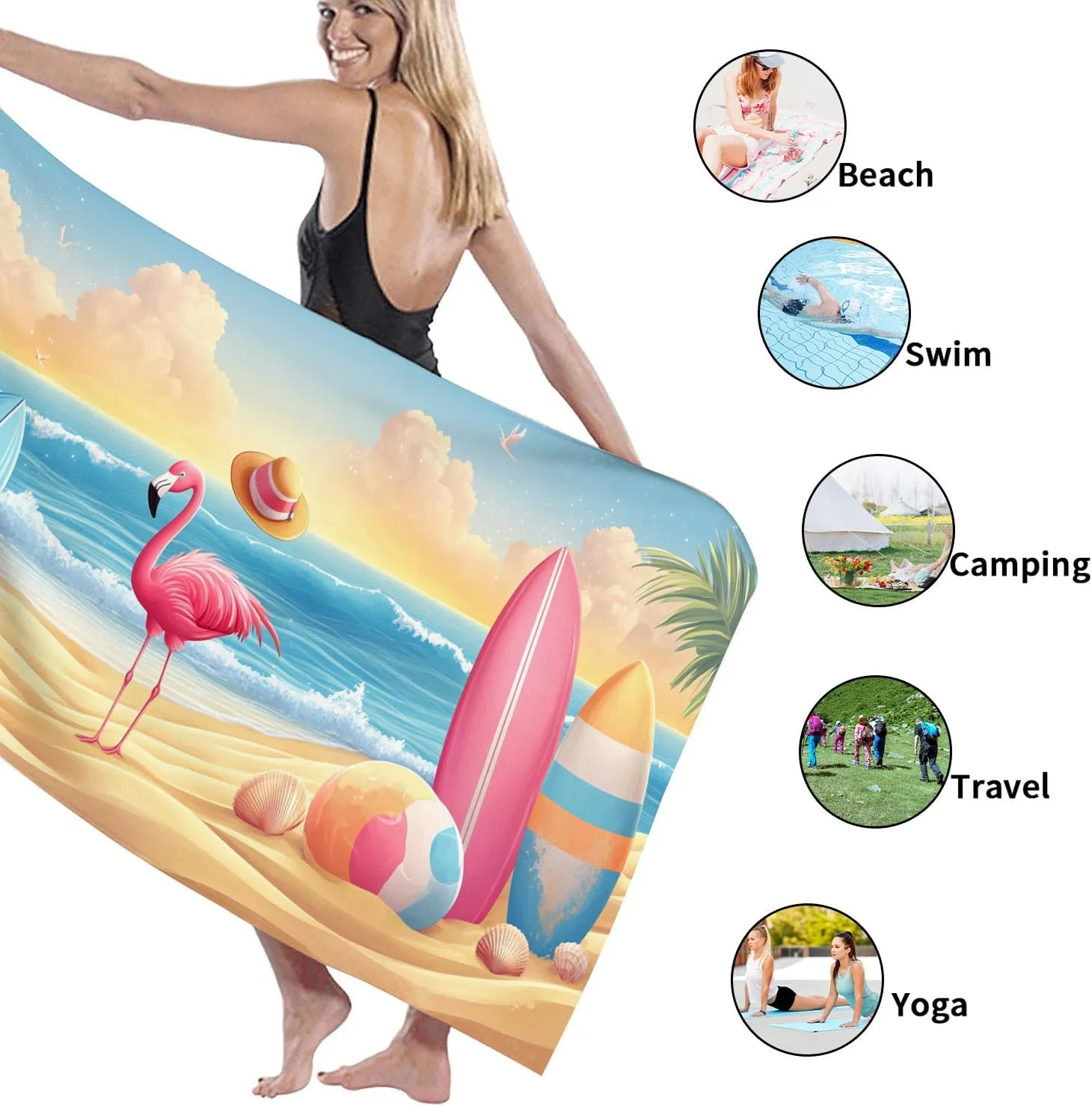 Tropical Tropical Bird Microfiber Beach Towel Peach Surfing Design Quick Dry Sand Free Oversized Lightweight Beach Blanket Vacation Picnic Essentials 62x31 Inch