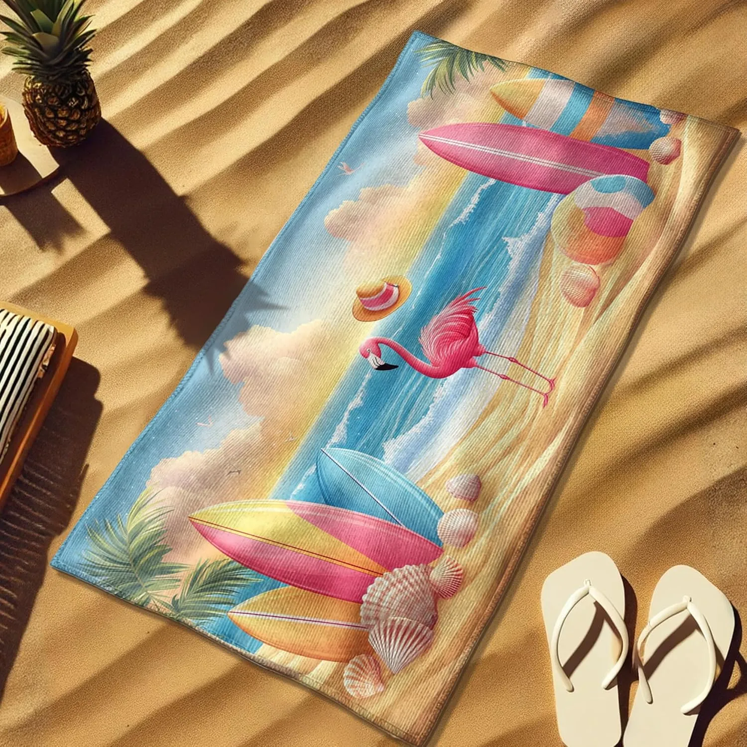 Tropical Tropical Bird Microfiber Beach Towel Peach Surfing Design Quick Dry Sand Free Oversized Lightweight Beach Blanket Vacation Picnic Essentials 62x31 Inch