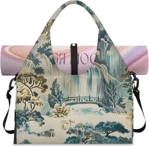 TropicalLife Chinoiserie Asian Yoga Gym Bags for Women with Shoes Compartment Travel Tote Duffle Bag Weekender Carry on Overnight Bags
