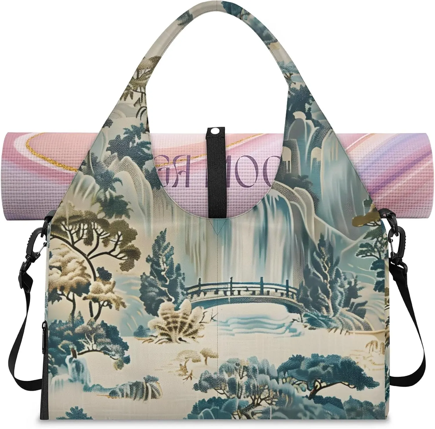 TropicalLife Chinoiserie Asian Yoga Gym Bags for Women with Shoes Compartment Travel Tote Duffle Bag Weekender Carry on Overnight Bags