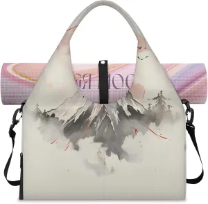 TropicalLife Japanese Red Sun And Mountains Asian Yoga Gym Bags for Women with Shoes Compartment Travel Tote Duffle Bag Weekender Carry on Overnight Bags