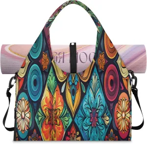 TropicalLife Mexican Ceramic Tile Yoga Gym Bags for Women with Shoes Compartment Travel Tote Duffle Bag Weekender Carry on Overnight Bags