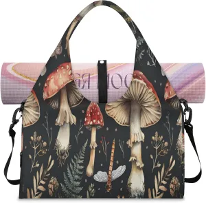 TropicalLife Mushroom Fern Butterfly Yoga Gym Bags for Women with Shoes Compartment Travel Tote Duffle Bag Weekender Carry on Overnight Bags