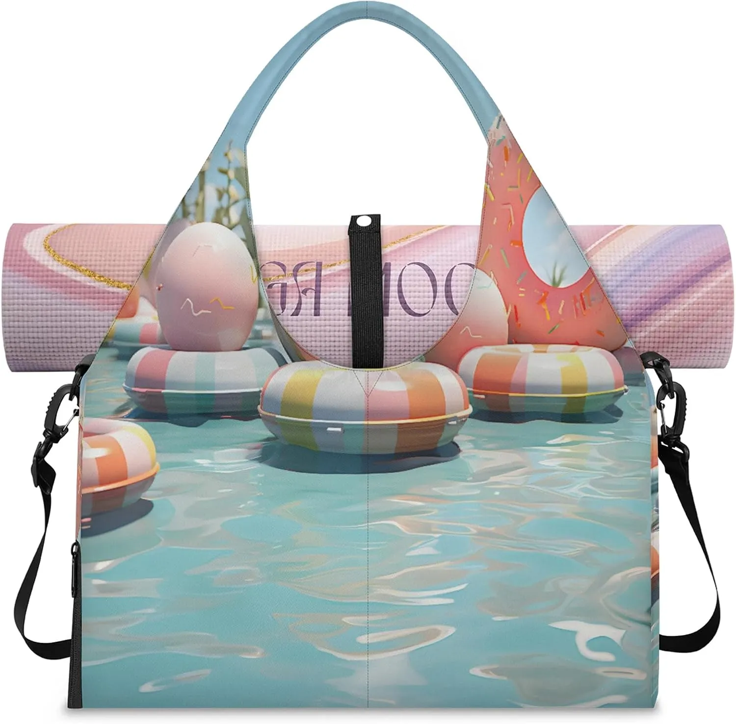 TropicalLife Summer Theme Cute Swimming Ring Gym Bags for Women with Yoga Mat Holder, Yoga Tote Bag Travel Duffle Bag Workout Weekender Carry on Overnight Bags