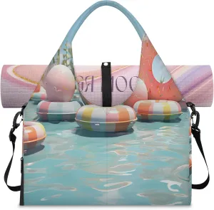 TropicalLife Summer Theme Cute Swimming Ring Gym Bags for Women with Yoga Mat Holder, Yoga Tote Bag Travel Duffle Bag Workout Weekender Carry on Overnight Bags