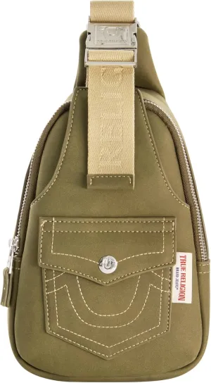 True Religion Women's Sling Bag, Faux Suede Small Travel Backpack with Adjustable Shoulder Crossbody Strap