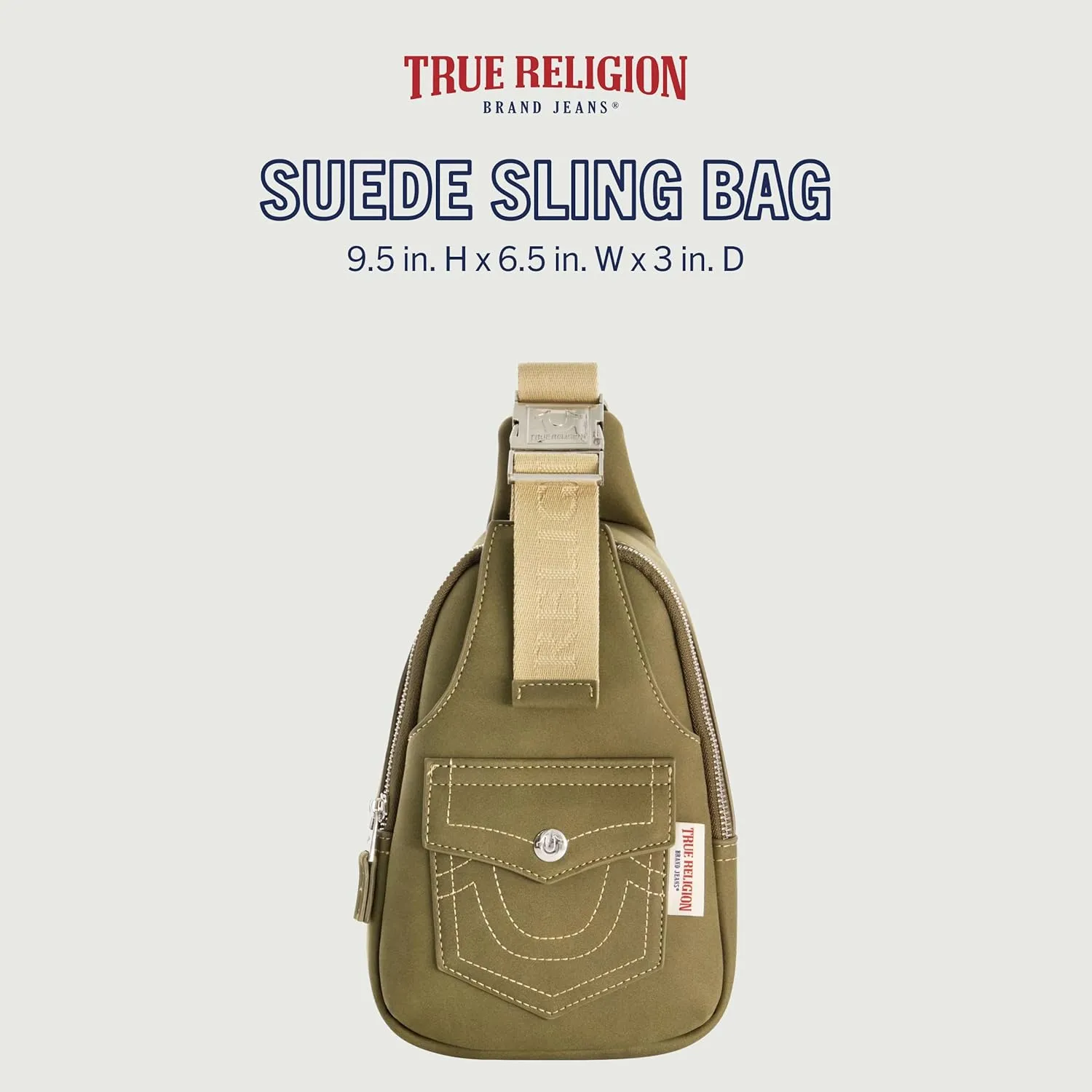 True Religion Women's Sling Bag, Faux Suede Small Travel Backpack with Adjustable Shoulder Crossbody Strap