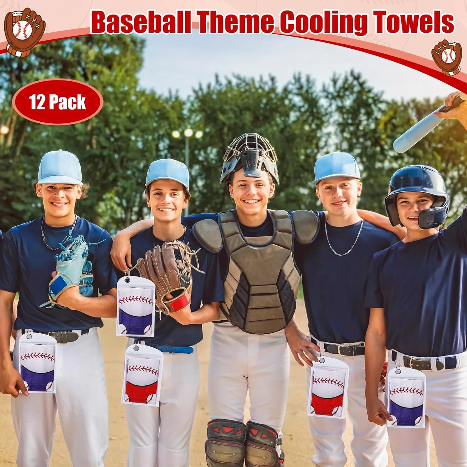 Tudomro 12 Pack Baseball Cooling Towels, 40''x12'' Baseball Breathable Chilly Towel with Bags, Sports Towels Ice Towel Microfiber Baseball Towel for Baseball Team Gift Sport Party Favors(Red and Blue)