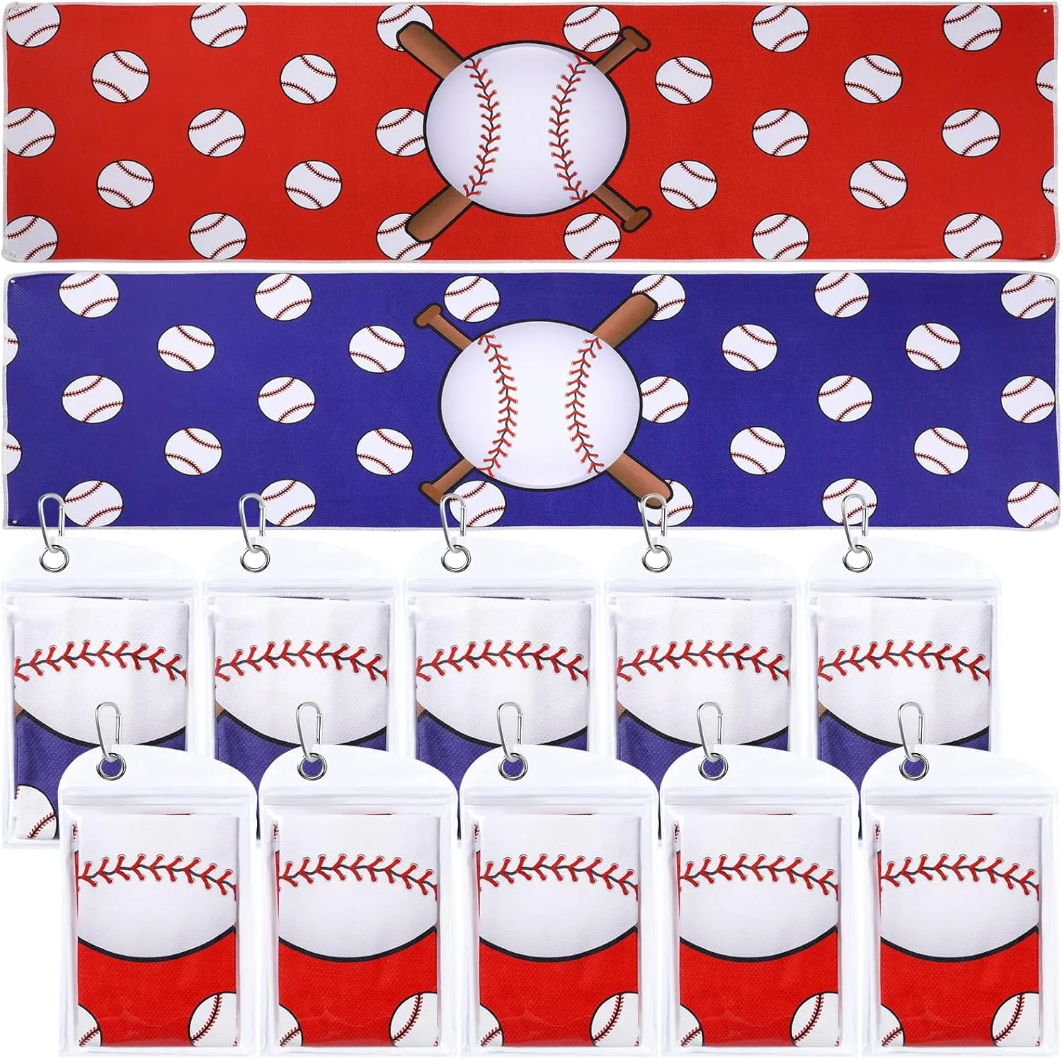 Tudomro 12 Pack Baseball Cooling Towels, 40''x12'' Baseball Breathable Chilly Towel with Bags, Sports Towels Ice Towel Microfiber Baseball Towel for Baseball Team Gift Sport Party Favors(Red and Blue)