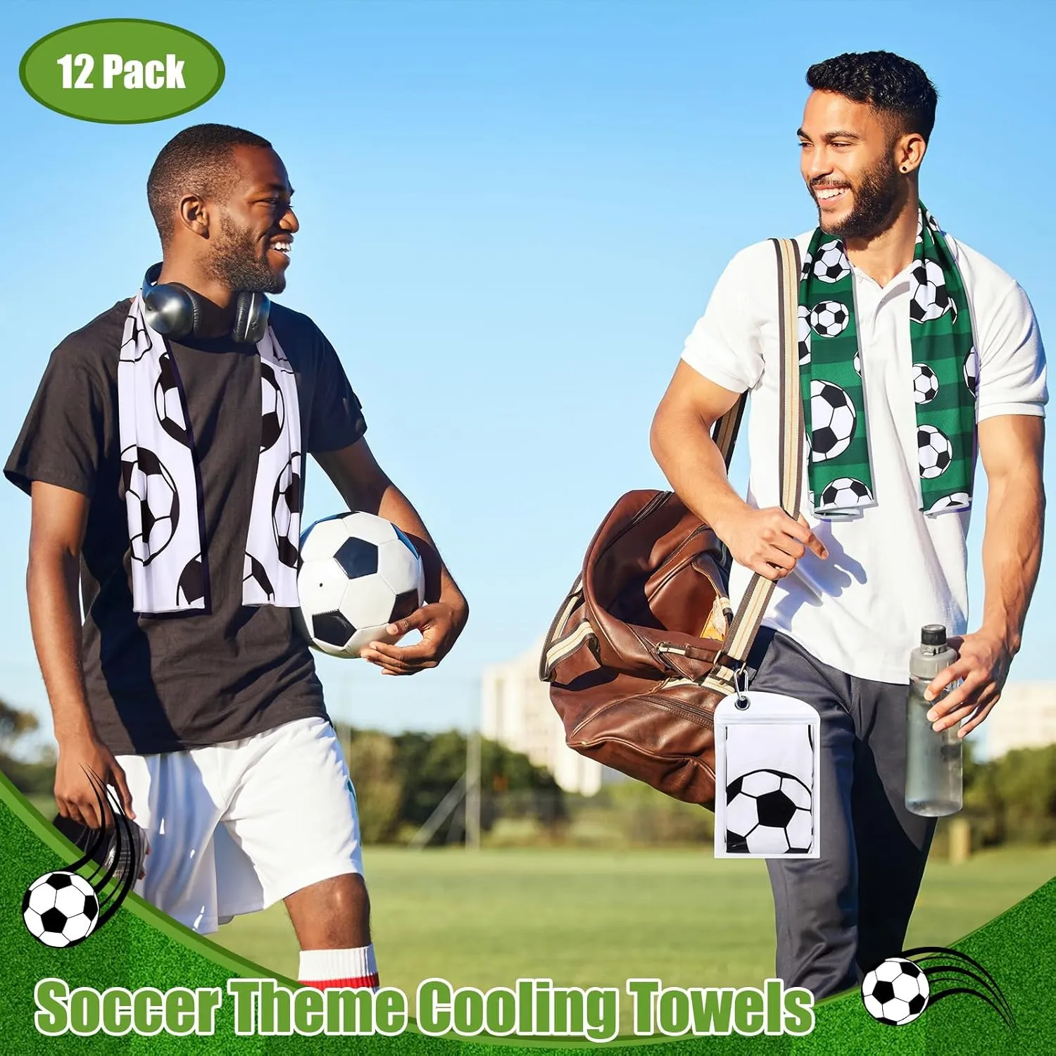 Tudomro 12 Pack Soccer Cooling Towels, 40''x12'' Soccer Breathable Chilly Towel with Bags, Sports Towels Ice Towel Microfiber Soccer Towel for Soccer Team Gift Sport Party Favors(Green)