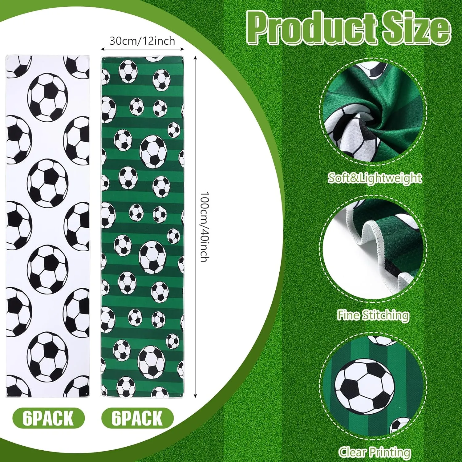 Tudomro 12 Pack Soccer Cooling Towels, 40''x12'' Soccer Breathable Chilly Towel with Bags, Sports Towels Ice Towel Microfiber Soccer Towel for Soccer Team Gift Sport Party Favors(Green)