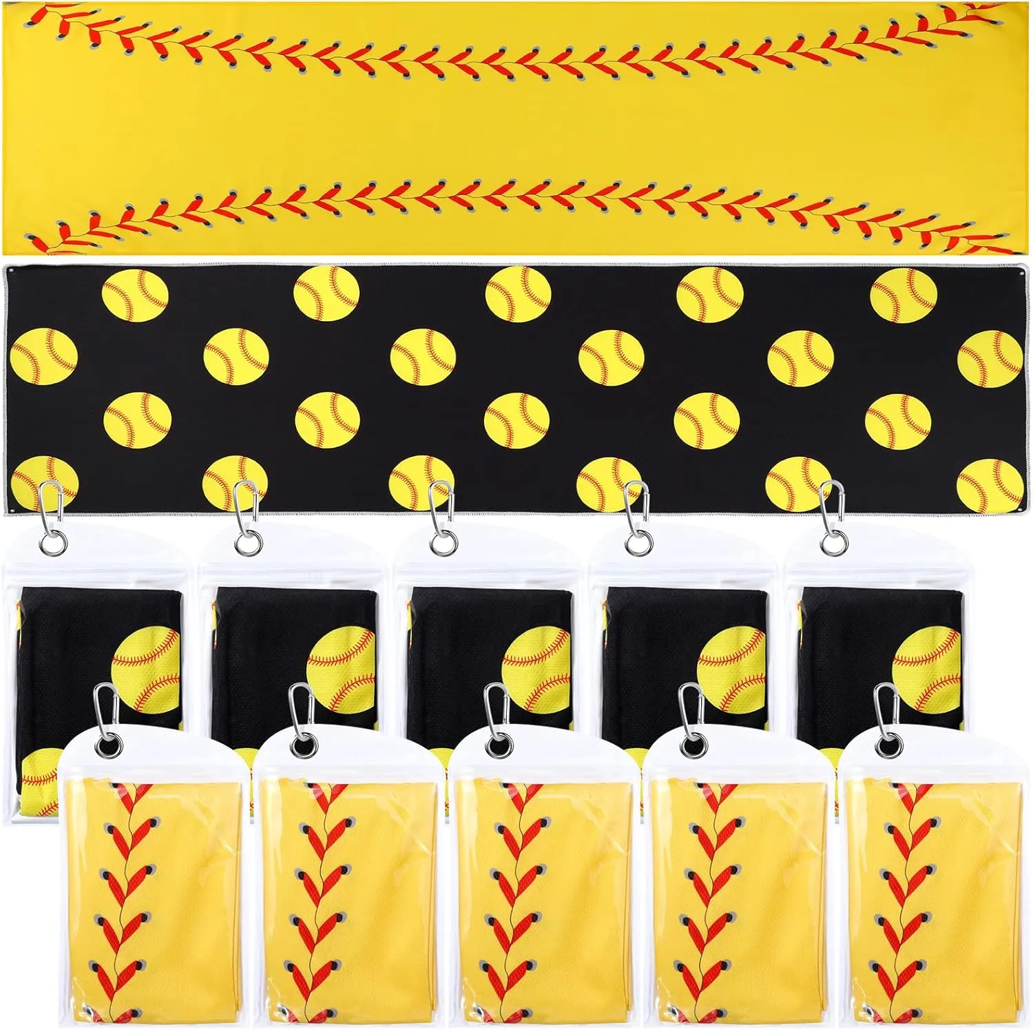 Tudomro 12 Pack Softball Cooling Towels, 40''x12'' Softball Breathable Chilly Towel with Bags, Sports Towels Microfiber Ice Towel for Softball Team Gift Sport Party Favors(Black and Yellow)