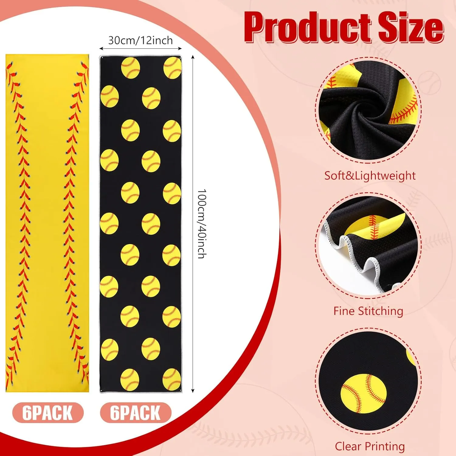 Tudomro 12 Pack Softball Cooling Towels, 40''x12'' Softball Breathable Chilly Towel with Bags, Sports Towels Microfiber Ice Towel for Softball Team Gift Sport Party Favors(Black and Yellow)
