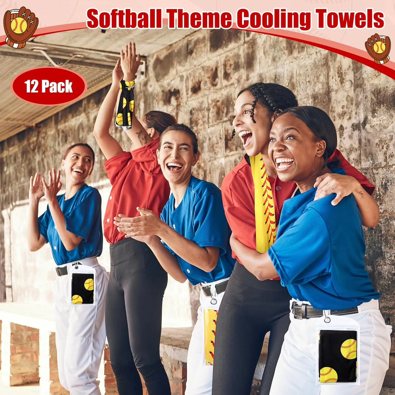 Tudomro 12 Pack Softball Cooling Towels, 40''x12'' Softball Breathable Chilly Towel with Bags, Sports Towels Microfiber Ice Towel for Softball Team Gift Sport Party Favors(Black and Yellow)
