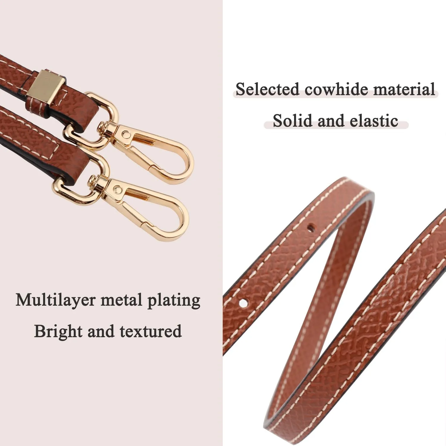 TUKYWAN Bag Straps for Longchamp Mini Bag,Purse Strap Replacement Crossbody Adjustable(Strap Set,Brown Gold)