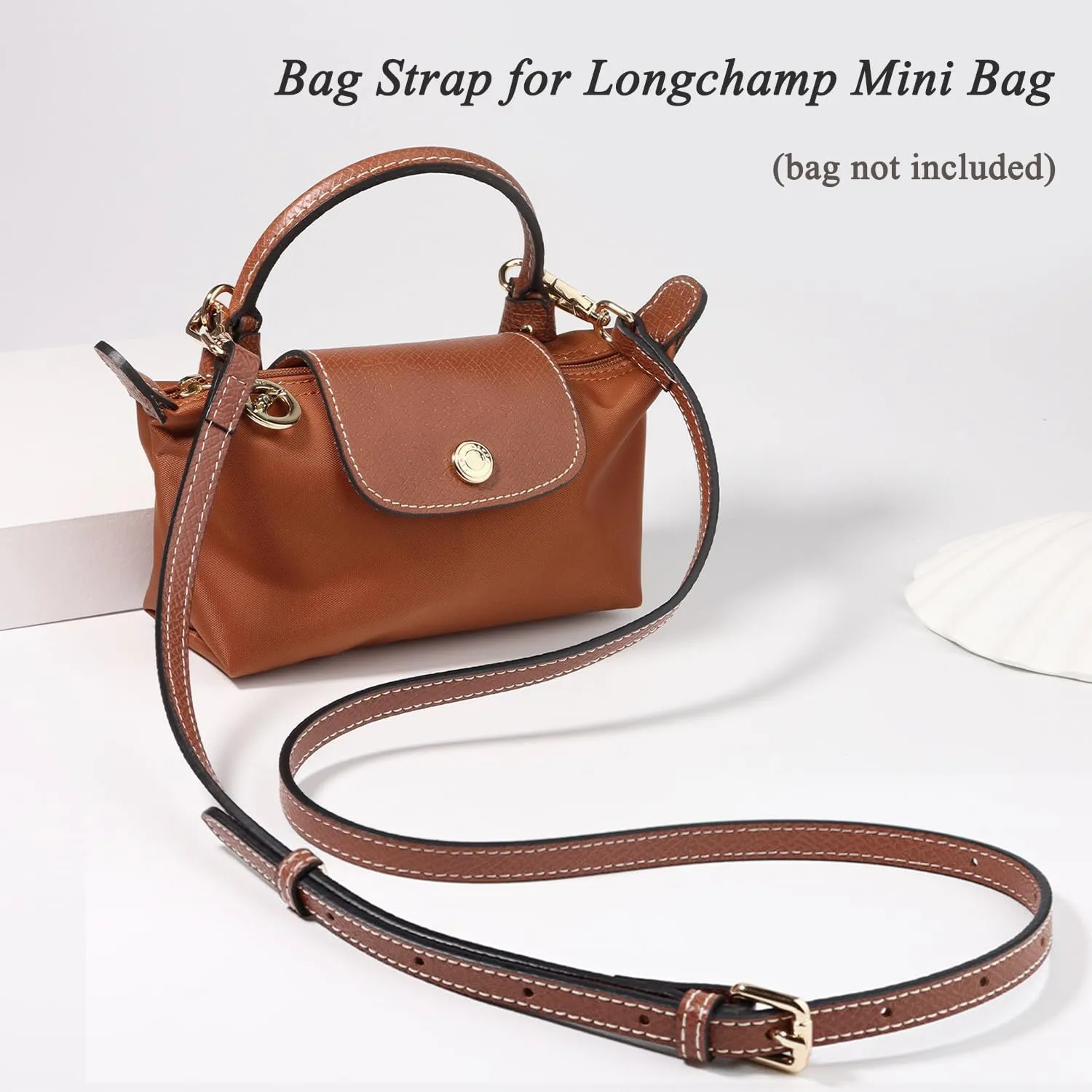 TUKYWAN Bag Straps for Longchamp Mini Bag,Purse Strap Replacement Crossbody Adjustable(Strap Set,Brown Gold)