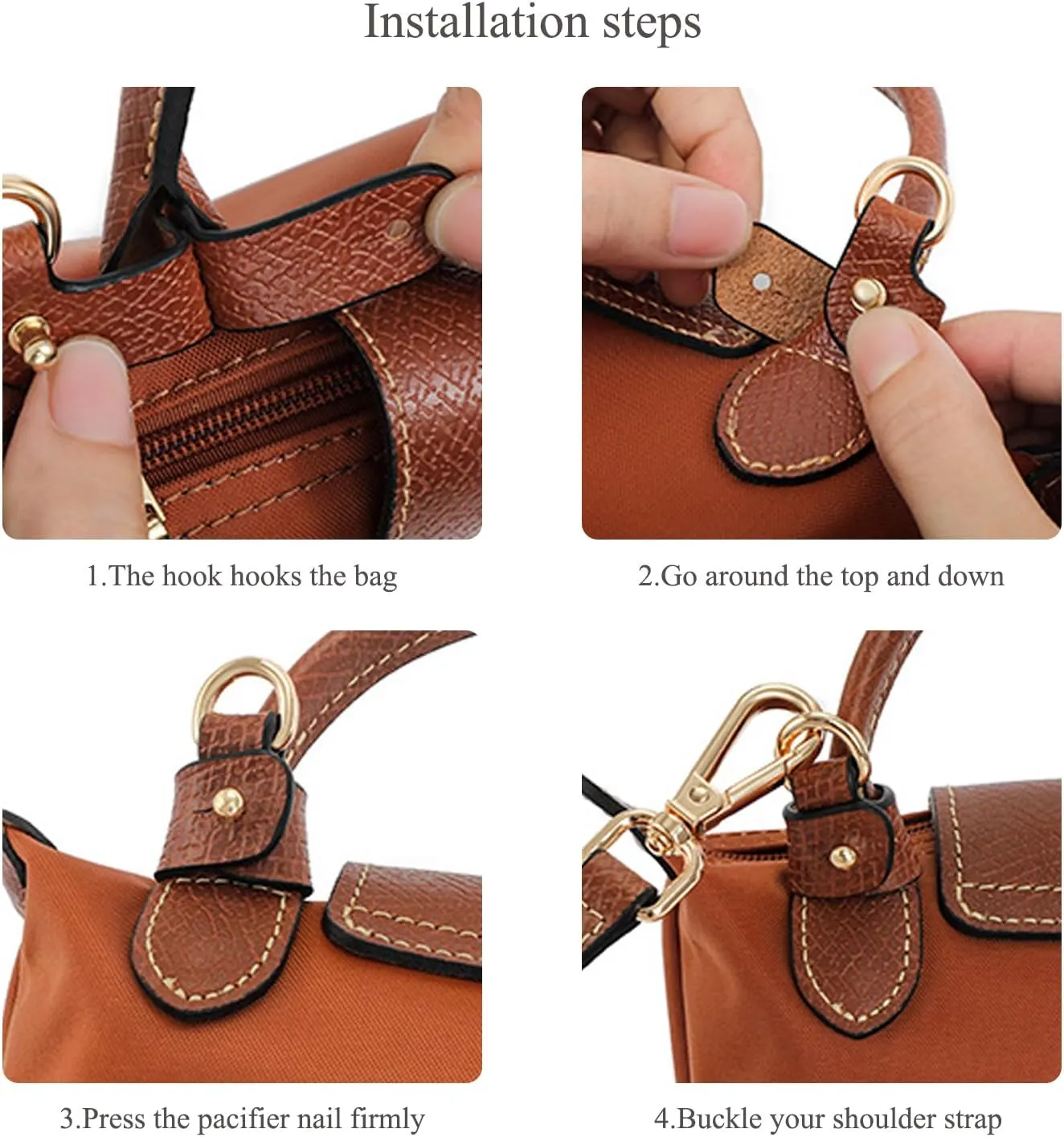 TUKYWAN Bag Straps for Longchamp Mini Bag,Purse Strap Replacement Crossbody Adjustable(Strap Set,Brown Gold)