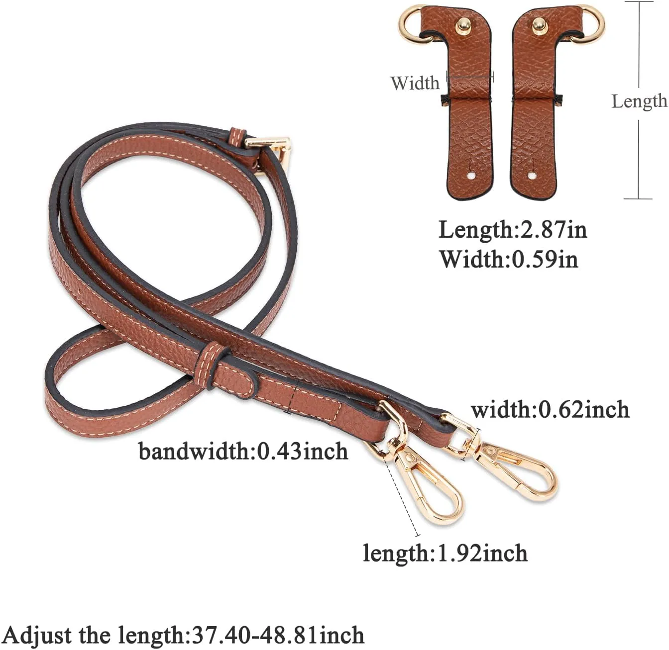 TUKYWAN Bag Straps for Longchamp Mini Bag,Purse Strap Replacement Crossbody Adjustable(Strap Set,Brown Gold)