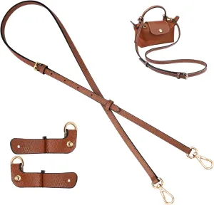 TUKYWAN Bag Straps for Longchamp Mini Bag,Purse Strap Replacement Crossbody Adjustable(Strap Set,Brown Gold)
