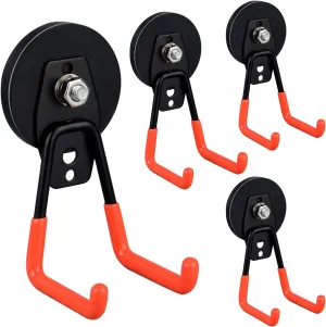 ULIBERMAGNET Heavy Duty Magnetic Garage Hooks,4 Pack Strong Large Magnet Hooks for Power Drill,Garden Tools,Hose,Pegboard,Garage, Workshop,Magnetic Storage Hook for Indoor Outdoor Hanging(Orange)
