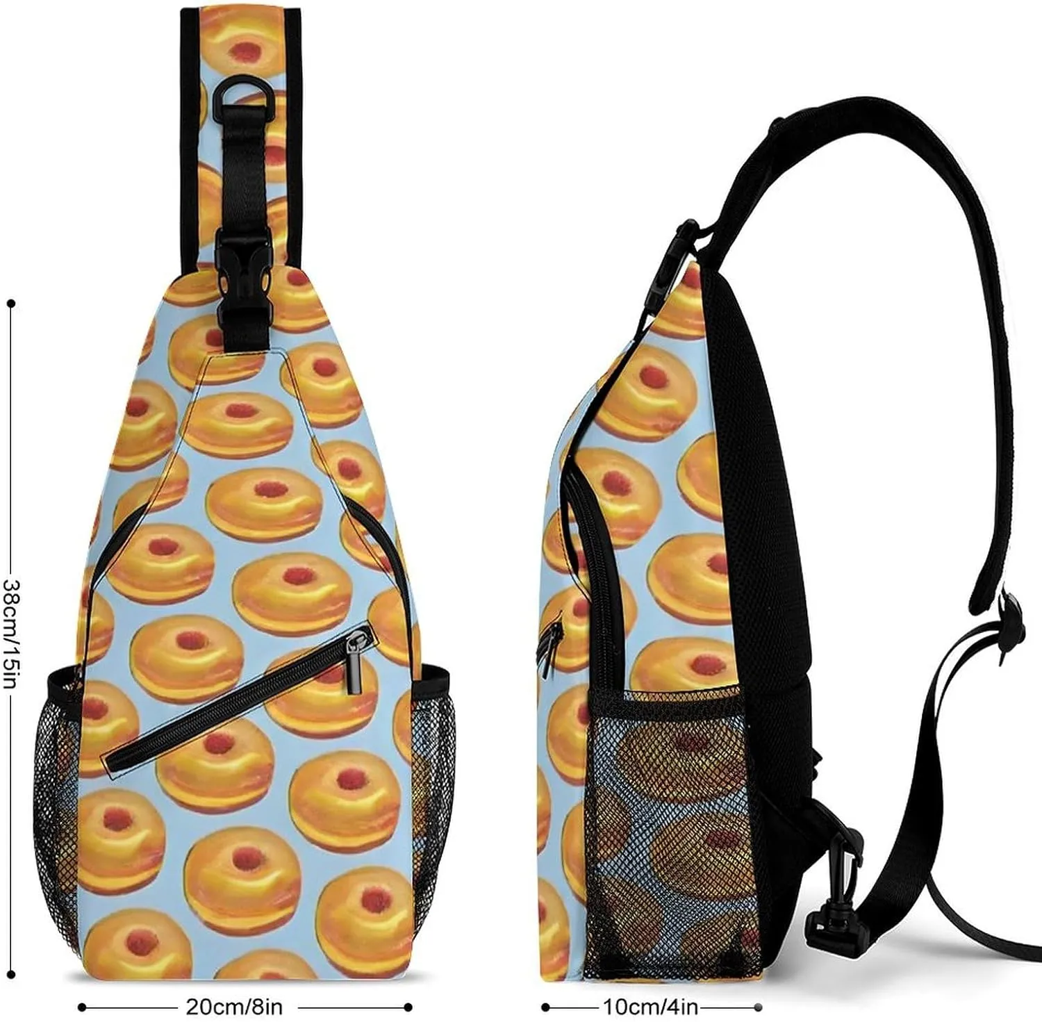 Ultra Lightweight Sling Backpack Shoulder Chest Crossbody Bag Multipurpose Anti-Theft Backpacking for Hiking Cycling Walking Dog Bicycle Travel - Bagel Food Funny Pattern