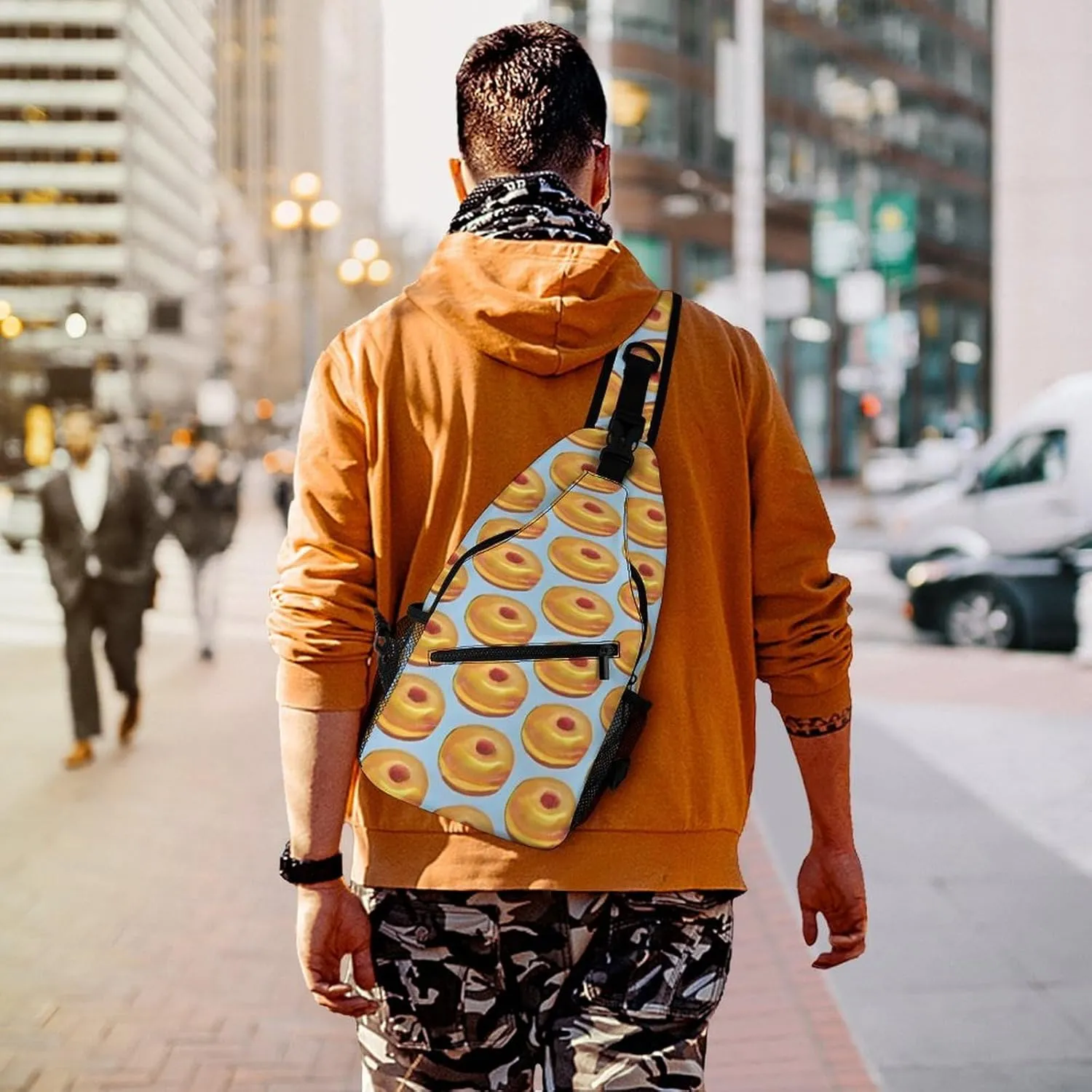 Ultra Lightweight Sling Backpack Shoulder Chest Crossbody Bag Multipurpose Anti-Theft Backpacking for Hiking Cycling Walking Dog Bicycle Travel - Bagel Food Funny Pattern