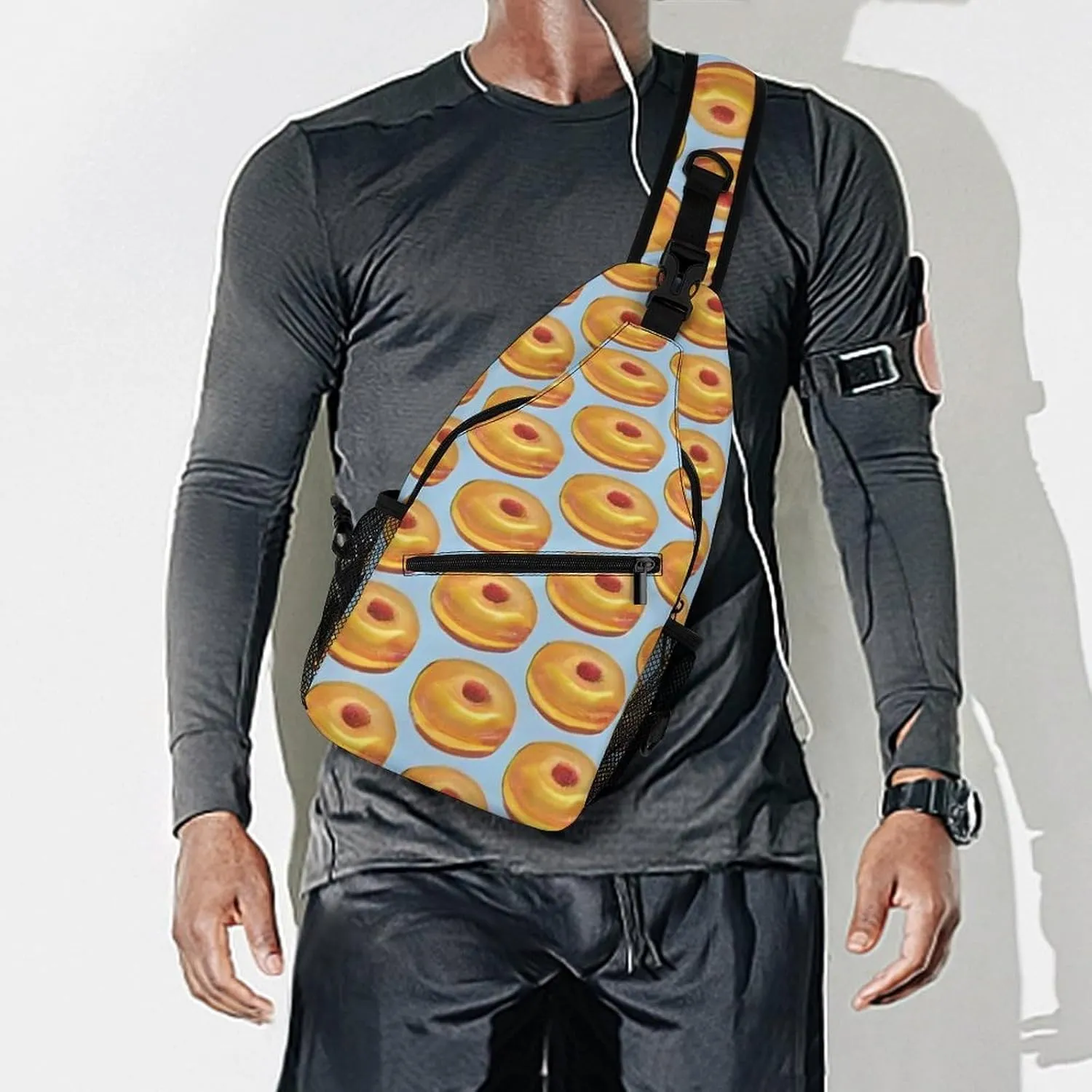 Ultra Lightweight Sling Backpack Shoulder Chest Crossbody Bag Multipurpose Anti-Theft Backpacking for Hiking Cycling Walking Dog Bicycle Travel - Bagel Food Funny Pattern