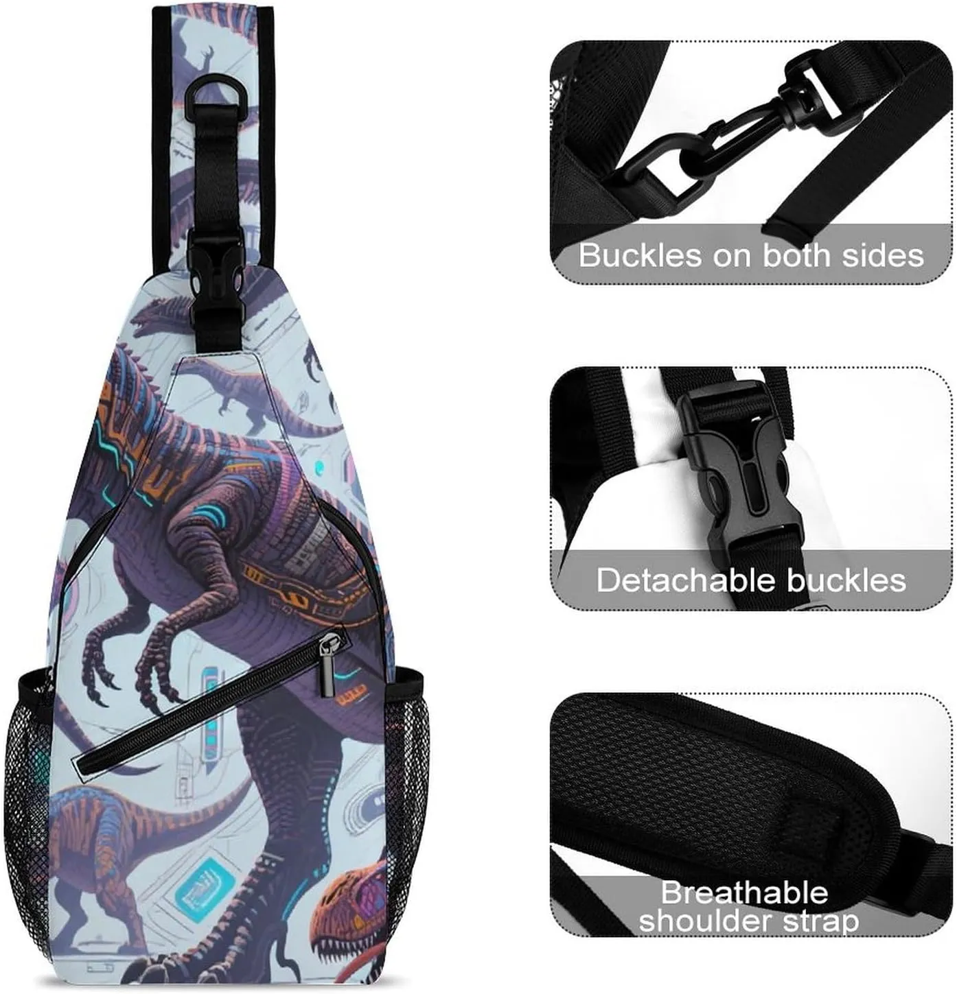 Ultra Lightweight Sling Shoulder Backpack Shoulder Chest Crossbody Bag Multipurpose Anti-Theft Daypack for Hiking Cycling Camping Travel, Animals Dinosaur Art Bookbag