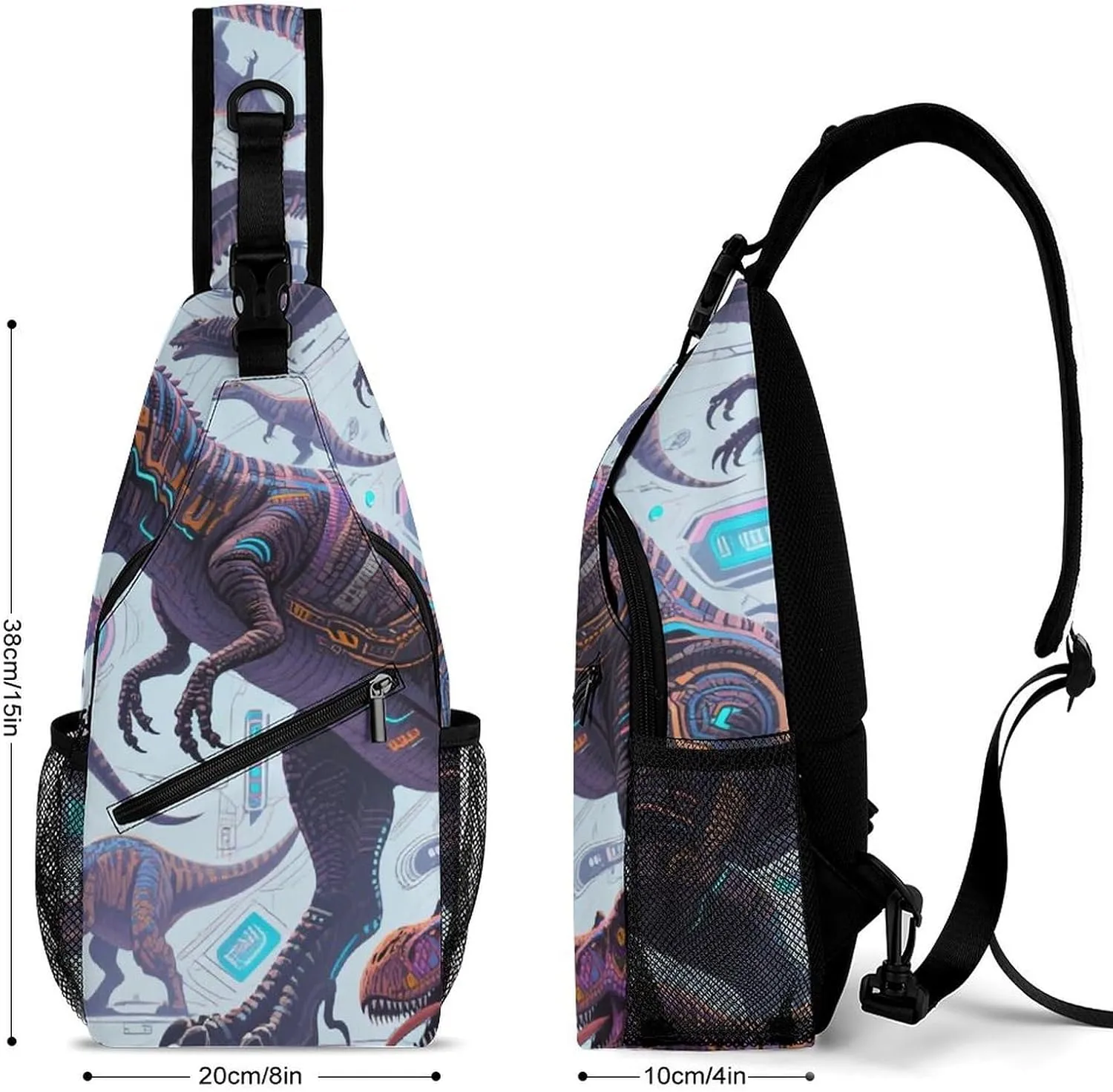 Ultra Lightweight Sling Shoulder Backpack Shoulder Chest Crossbody Bag Multipurpose Anti-Theft Daypack for Hiking Cycling Camping Travel, Animals Dinosaur Art Bookbag