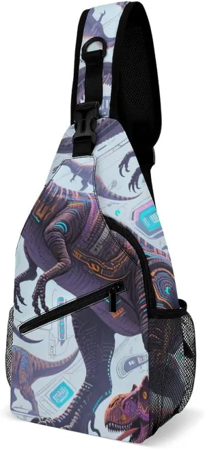 Ultra Lightweight Sling Shoulder Backpack Shoulder Chest Crossbody Bag Multipurpose Anti-Theft Daypack for Hiking Cycling Camping Travel, Animals Dinosaur Art Bookbag