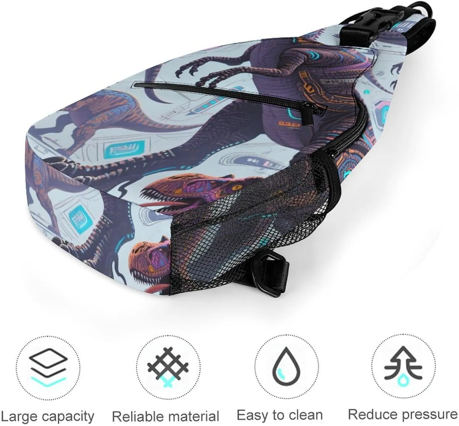 Ultra Lightweight Sling Shoulder Backpack Shoulder Chest Crossbody Bag Multipurpose Anti-Theft Daypack for Hiking Cycling Camping Travel, Animals Dinosaur Art Bookbag