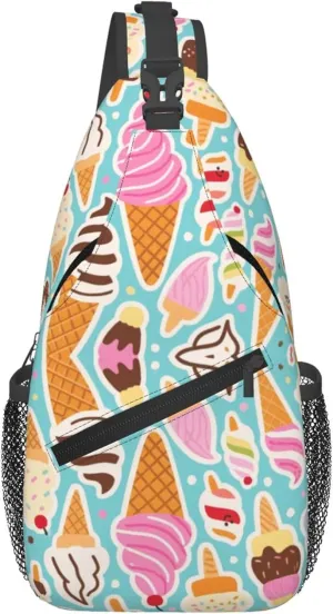 Ultra Lightweight Sling Shoulder Backpack Shoulder Crossbody Bag Chest Pack Multipurpose Anti-Theft Daypack for Outdoors Camping Hiking Trekking, Sunmmer Colorful Ice Cream Art