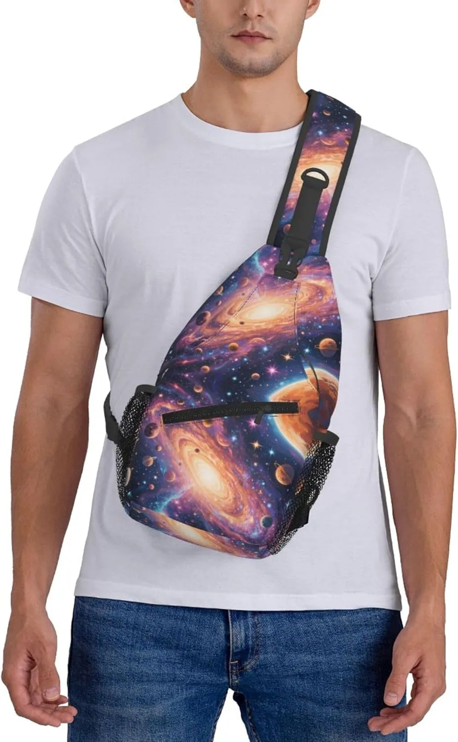 Ultra Lightweight Sling Shoulder Backpack Shoulder Crossbody Bag Chest Pack Multipurpose Anti-Theft Daypack for Outdoors Camping Hiking Trekking, Universe Galaxy Stars Planets Art