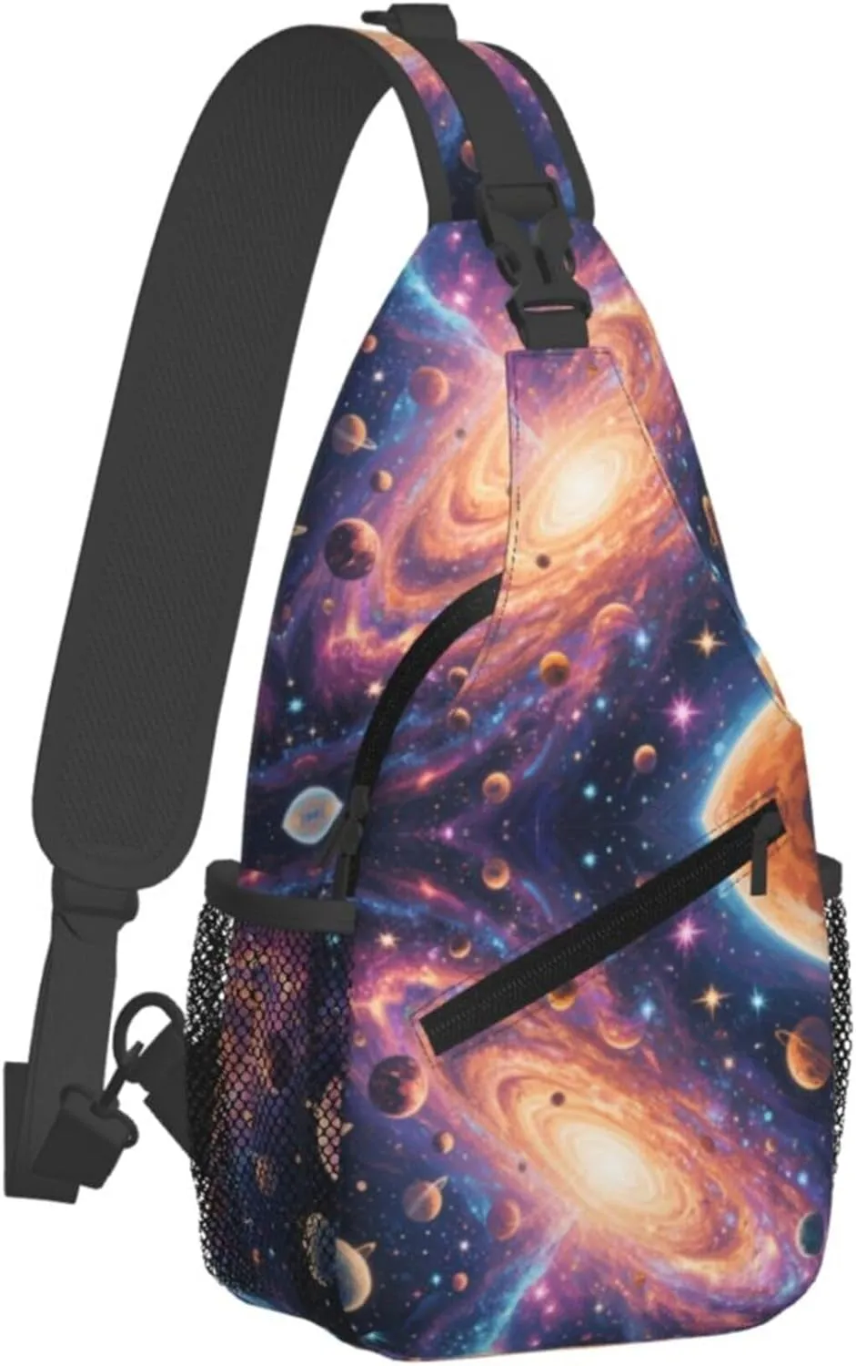Ultra Lightweight Sling Shoulder Backpack Shoulder Crossbody Bag Chest Pack Multipurpose Anti-Theft Daypack for Outdoors Camping Hiking Trekking, Universe Galaxy Stars Planets Art