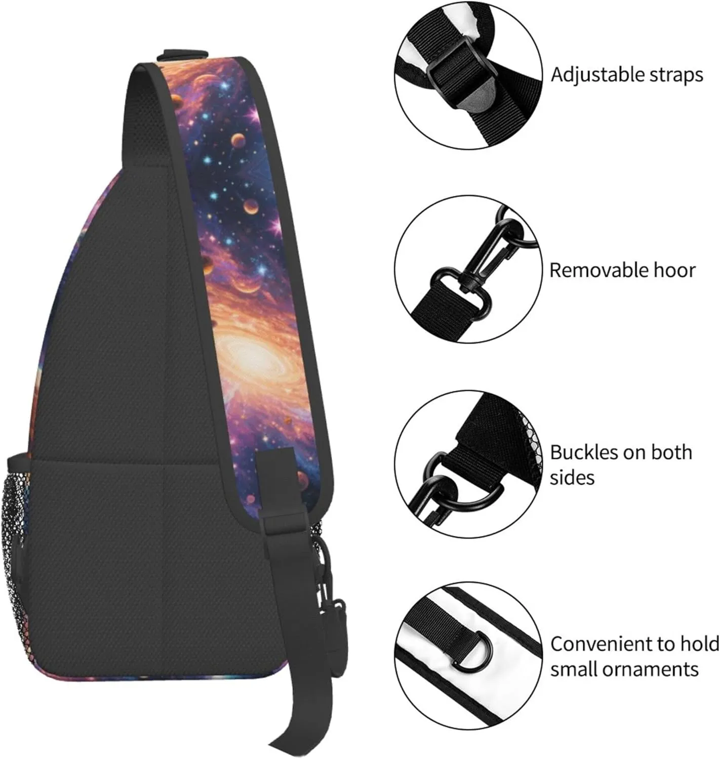 Ultra Lightweight Sling Shoulder Backpack Shoulder Crossbody Bag Chest Pack Multipurpose Anti-Theft Daypack for Outdoors Camping Hiking Trekking, Universe Galaxy Stars Planets Art