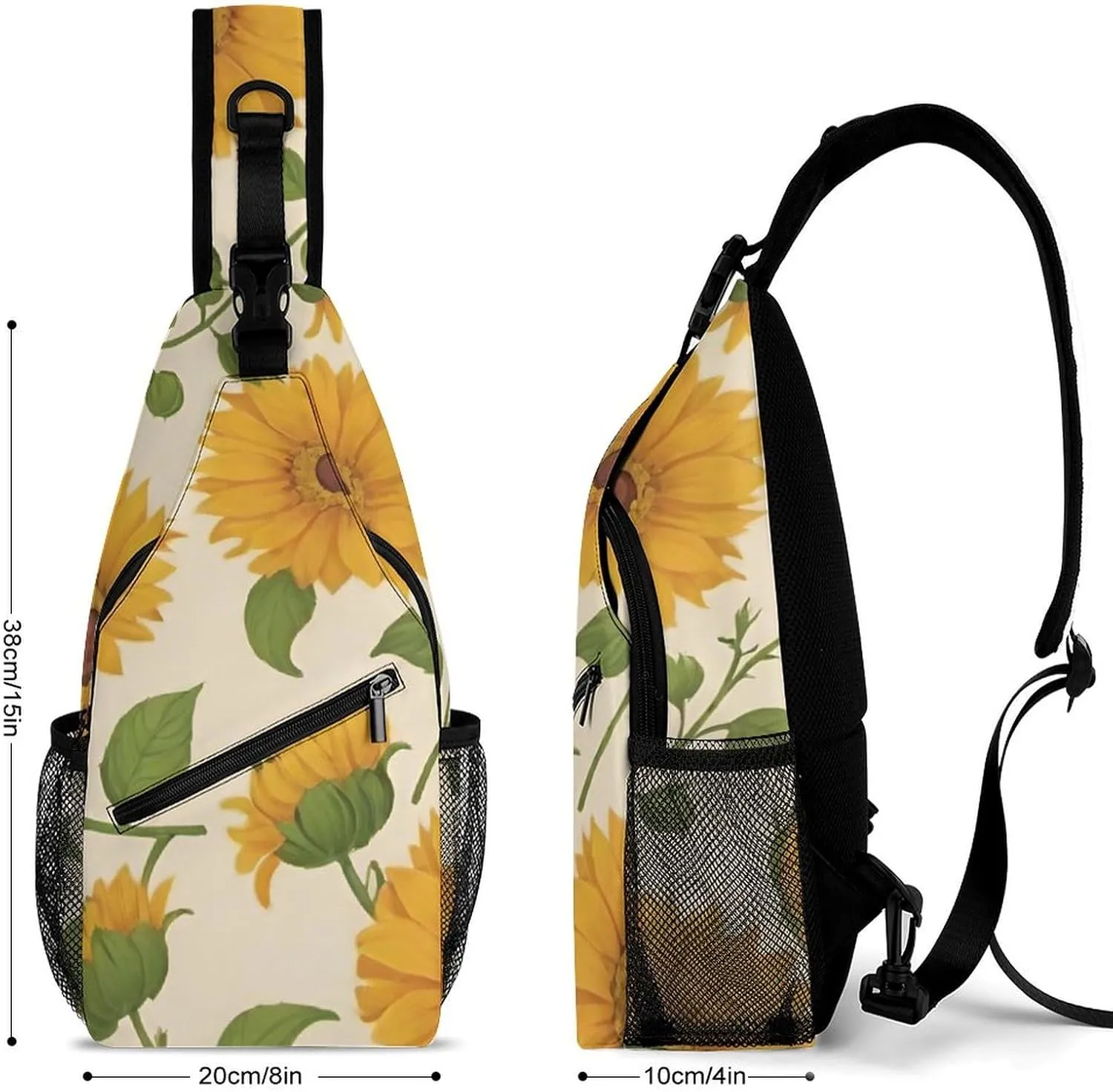 Ultra Lightweight Sling Shoulder Backpack Shoulder Crossbody Bag Chest Pack Multipurpose Anti-Theft Daypack for Outdoors Camping Hiking Trekking, Yellow Sunflowers Art