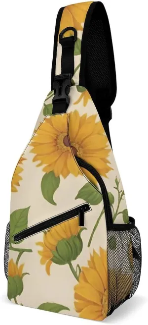 Ultra Lightweight Sling Shoulder Backpack Shoulder Crossbody Bag Chest Pack Multipurpose Anti-Theft Daypack for Outdoors Camping Hiking Trekking, Yellow Sunflowers Art