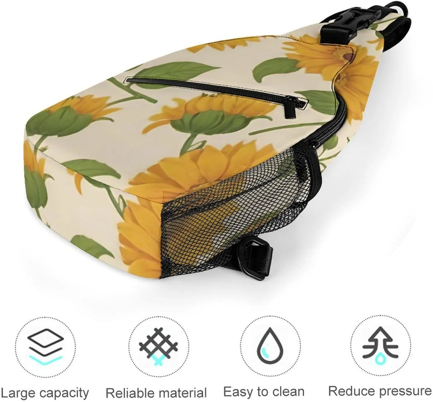 Ultra Lightweight Sling Shoulder Backpack Shoulder Crossbody Bag Chest Pack Multipurpose Anti-Theft Daypack for Outdoors Camping Hiking Trekking, Yellow Sunflowers Art