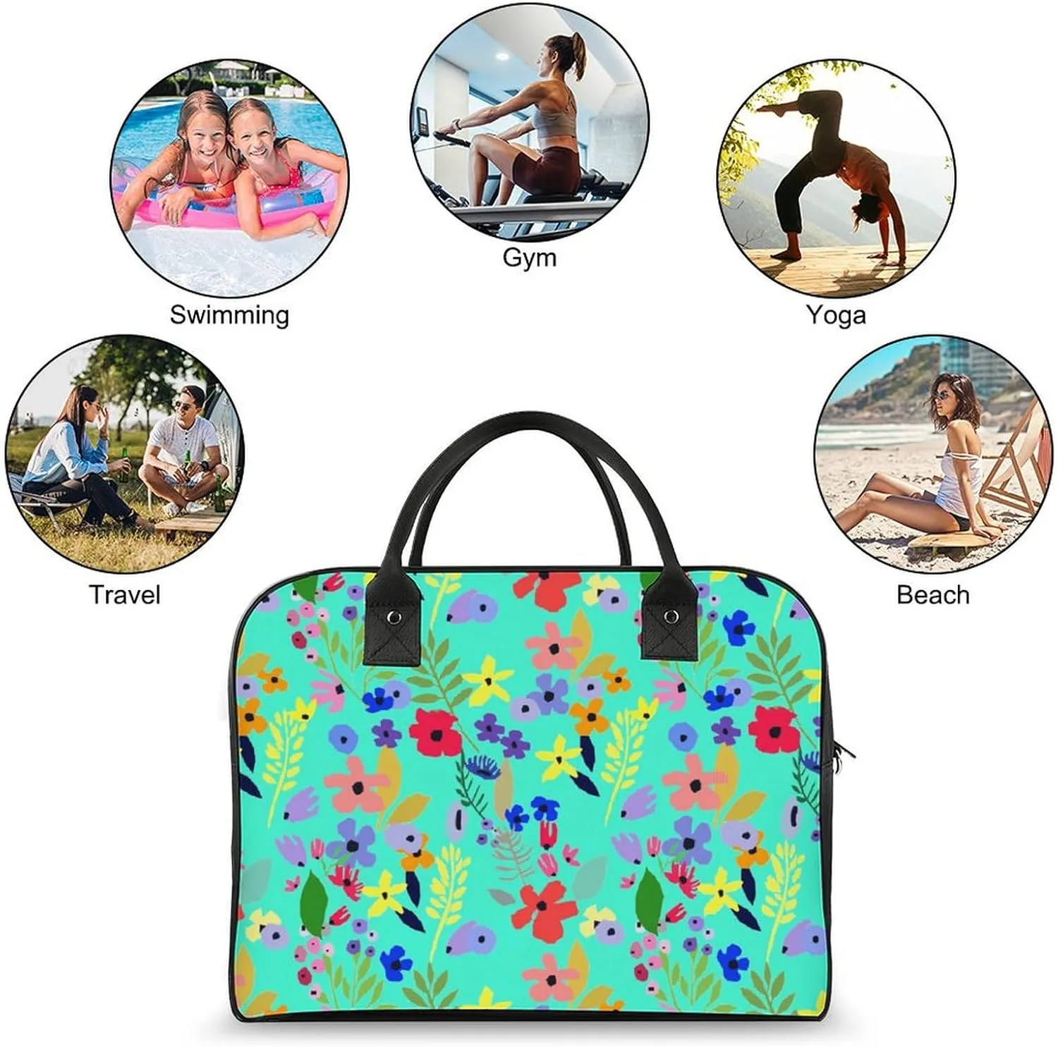 Unisex Casual Nylon Berries Patterns Retro Handbag for Touring 13" X 19" X 8"