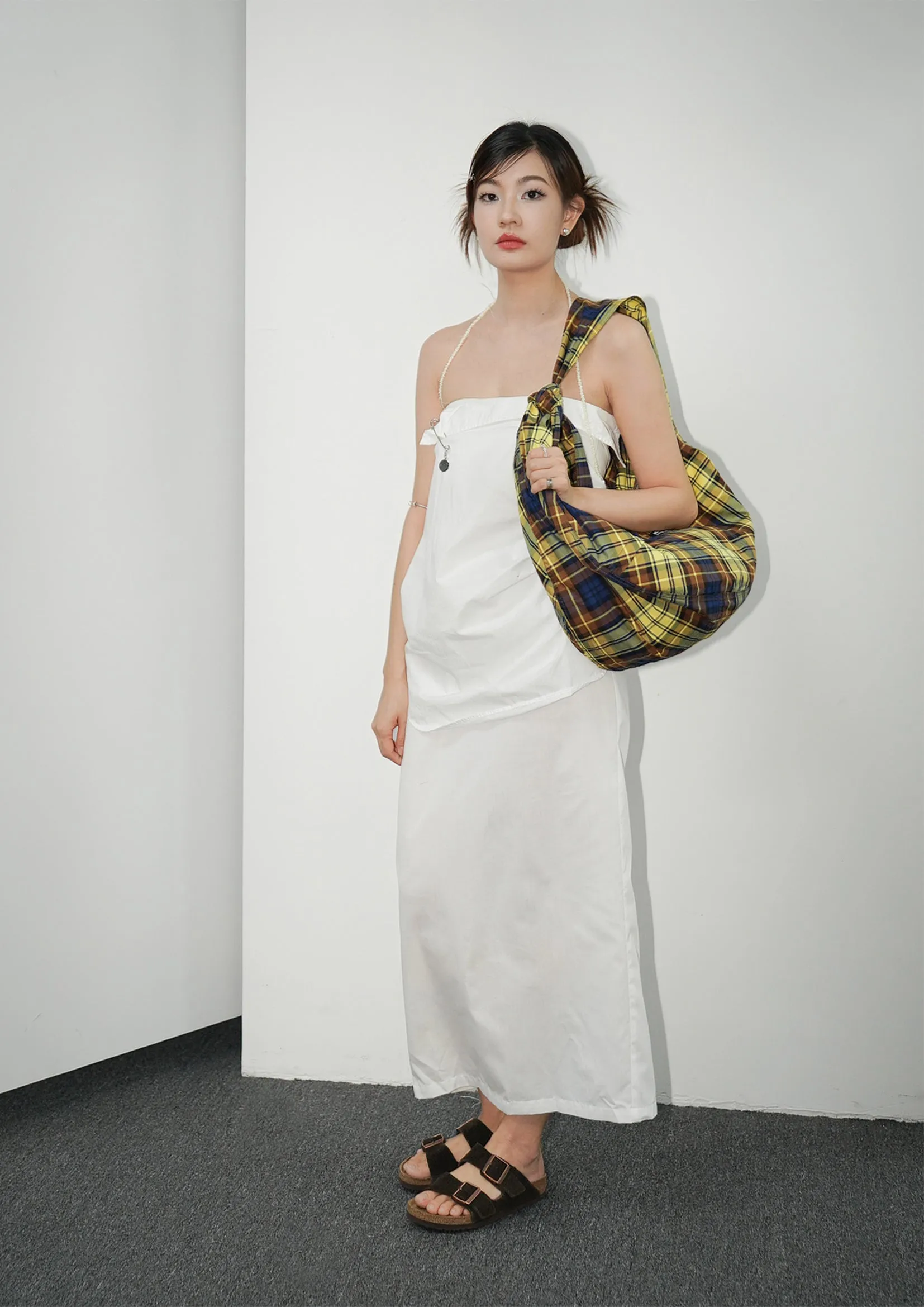 Unisex shoulder/crossbody large dumpling bag - yellow plaid