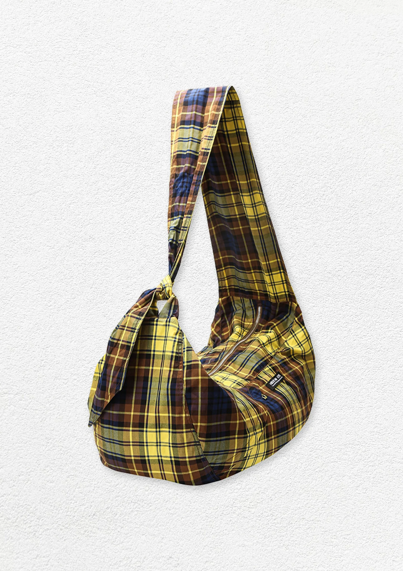 Unisex shoulder/crossbody large dumpling bag - yellow plaid