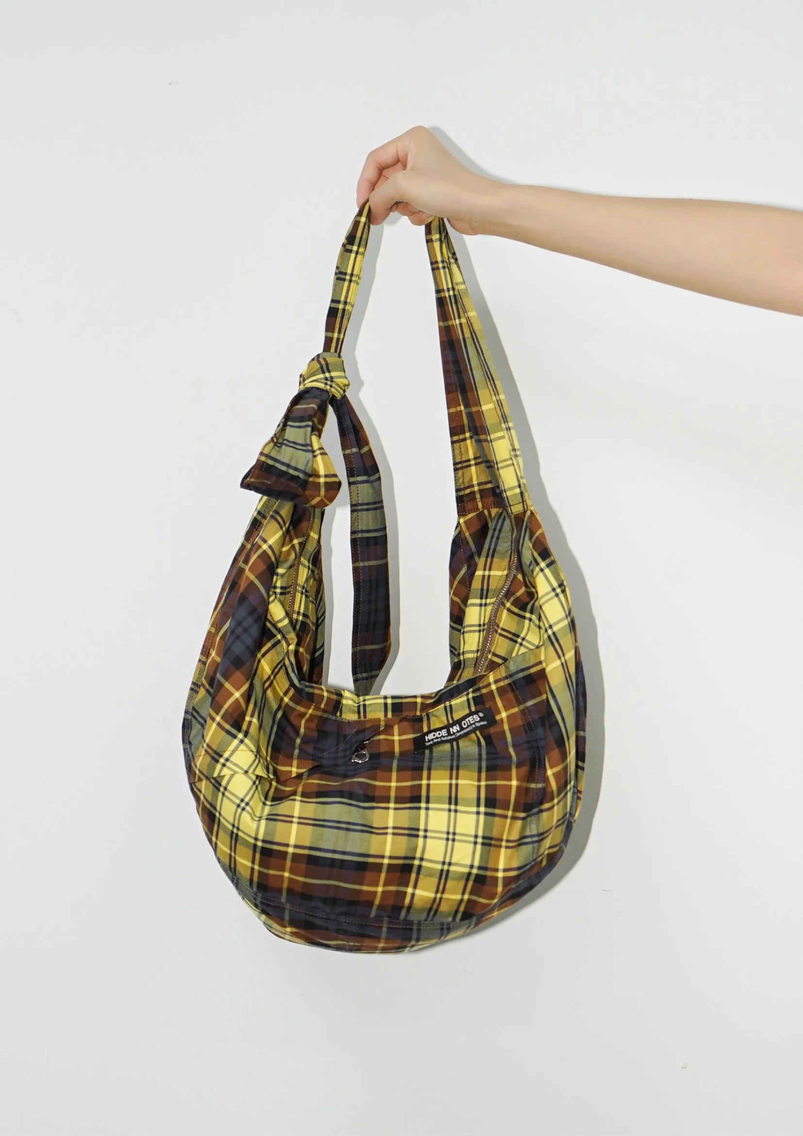 Unisex shoulder/crossbody large dumpling bag - yellow plaid