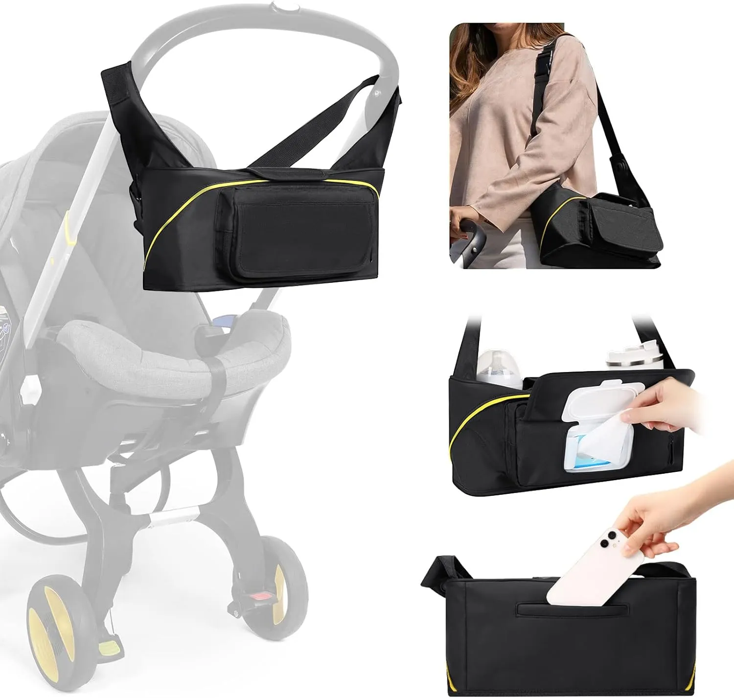 Upperkids Essentials Bag Compatible with Doona Infant Car Seat Stroller, Stroller Accessories, Organizer Bag, Car Seat Bag included Cup Holder, Phone Pockets, Wipes Pocket, Easy Access Baby Essentials
