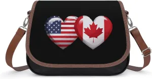 USA Canada Heart Country Flag American Canadian Women's Crossbody Bag Leather Tote Bag Shoulder Bag Handbag for Office Travel