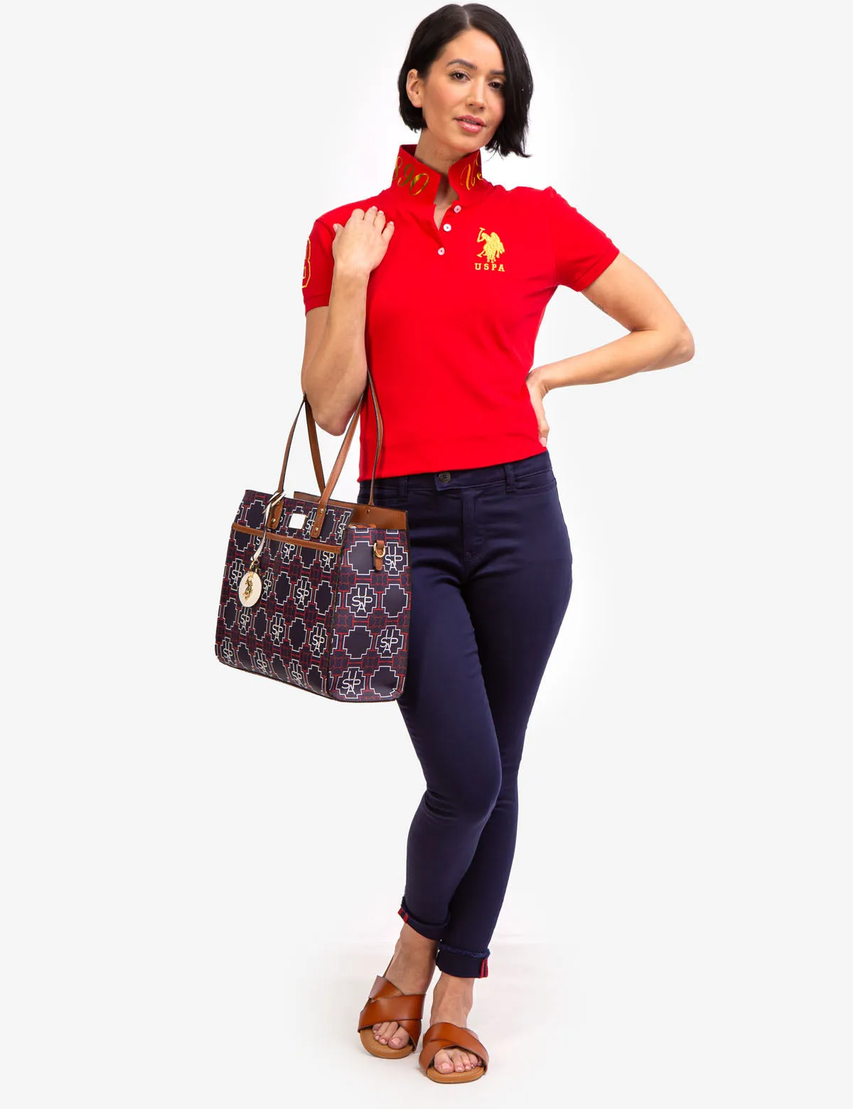 USPA GEOMETRIC PRINT TOTE BAG WITH CROSSBODY STRAP