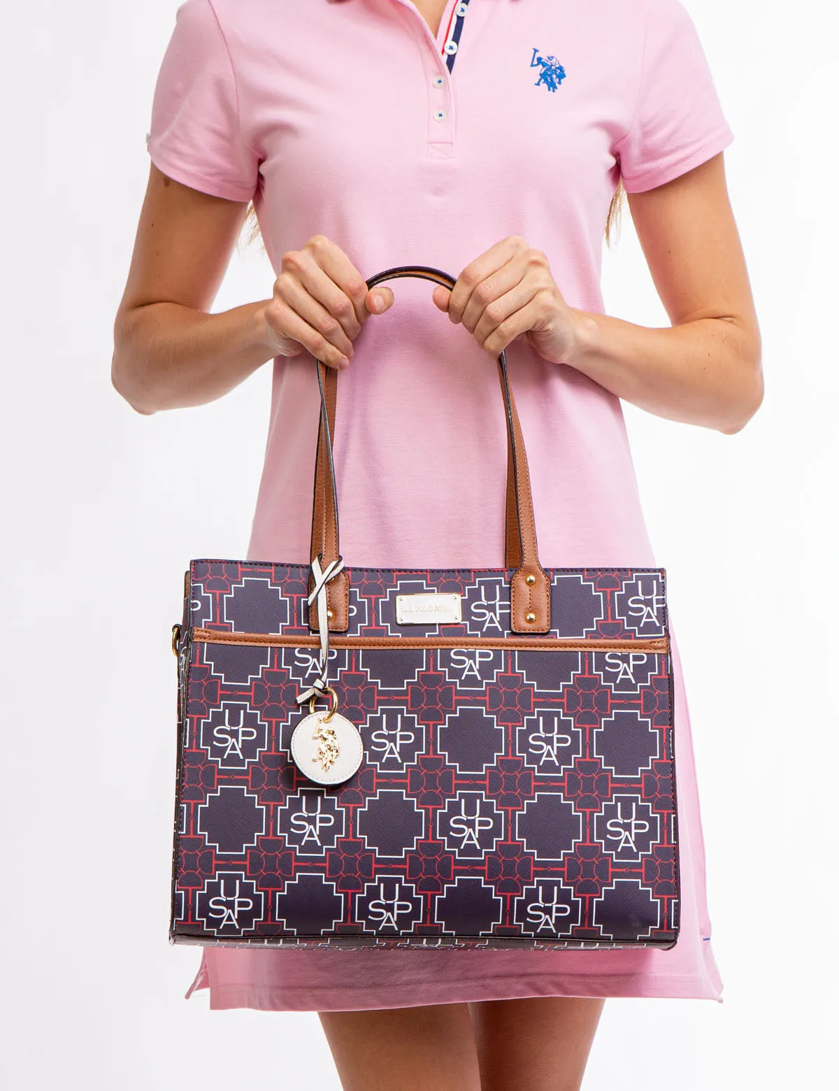 USPA GEOMETRIC PRINT TOTE BAG WITH CROSSBODY STRAP