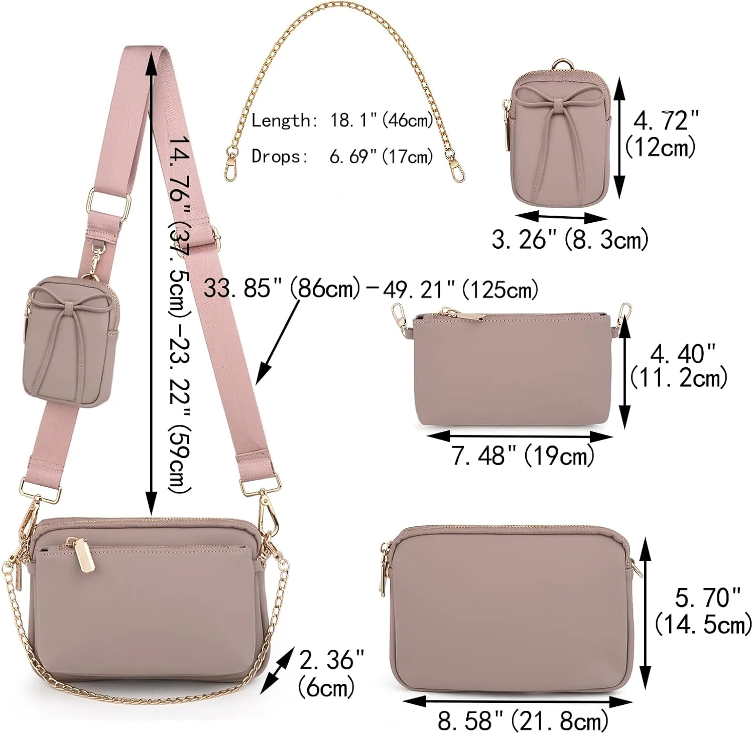UTO Small Crossbody Bags for Women 3 in 1 Trendy Belt Purse Fashion Designer Mini Cute Sling Fanny Chest Pack