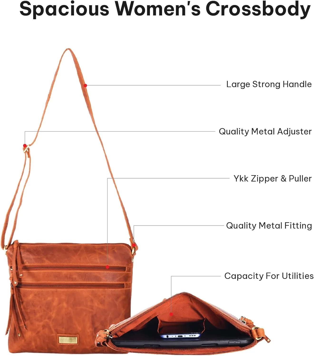 VALENCHI Women's Crossbody Handbags - Premium Leather Bags for Women - Everyday Purse with Adjustable Strap - Ladies Bag
