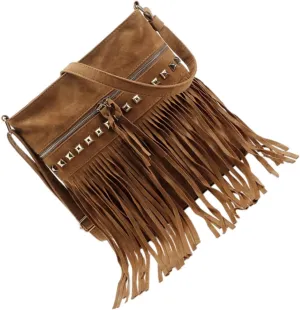 VALICLUD Fashionable Female Crossbody Pouch Velvet Tassel Rivet Zipper Bag Lightweight Multi-use Daily Essential